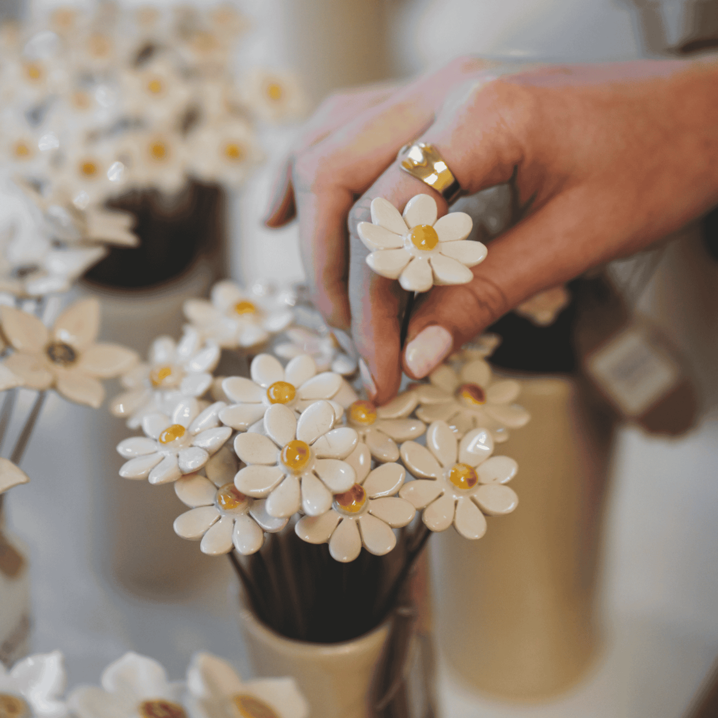 Keramikblume Magerite Weiß am Stiel (1 Stk)