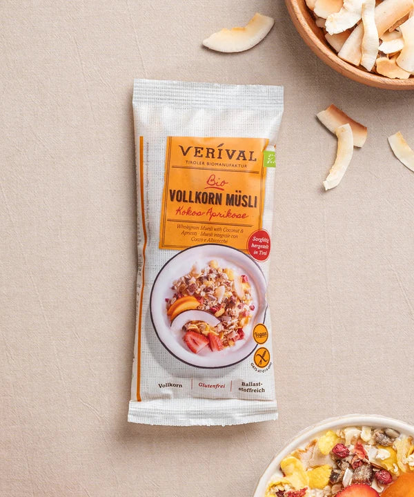 Verival Bio Vollkorn Müsli Kokos-Aprikose, 40 g Portionsbeutel